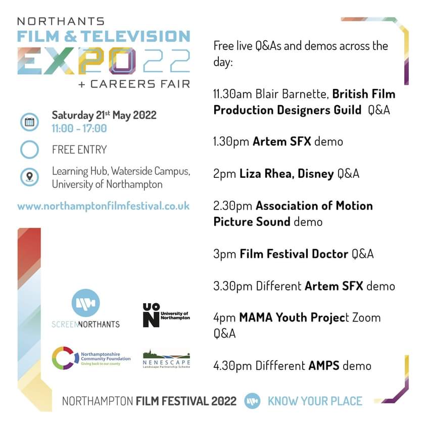 Sat <a href="/UniNorthants/">UniofNorthampton</a>. Free event + these are just the talks! We've also got Camera <a href="/shootblue/">Shoot Blue</a>, Lighting @CARRIERmedia, Creative England <a href="/filminengland/">Filming in England</a>, <a href="/UKScreenSkills/">ScreenSkills</a> Mentoring, Sound <a href="/AMPS_UK/">AMPS</a>, @SaraPuttAssoc, our people library inc Emmy award winners + more! Visit <a href="/EventbriteGB/">EventbriteGB</a>