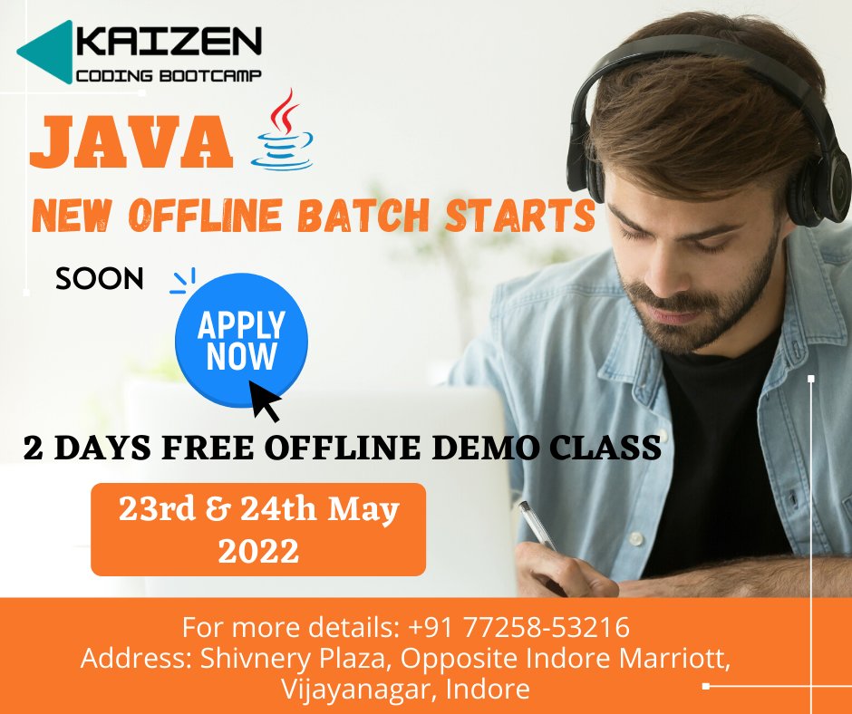 CodingKaizen's tweet image. Hurry Up!!
Enroll Now For the 2days Offline Free Demo Class for BACK-END DEVELOPER(JAVA)
6 months of Offline Work Experience
Job Guarantee
Mail:- info@kaizenbootcamp.com
#training #java #technology #tech #software #programming #development #code #javascript #data #freshers