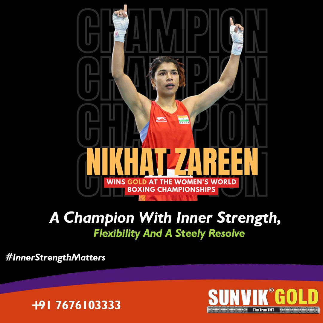 Sunvik_Steels's tweet photo. Congratulations to Nikhat Zareen on winning Gold at the Women's World Boxing Championships. #innerstrengthmatters #nikhatzareen #sunviksteels #sunvikgold #sunvik #boxing #womenboxing #wolrdboxingchampionship https://t.co/8GWa95iBt9