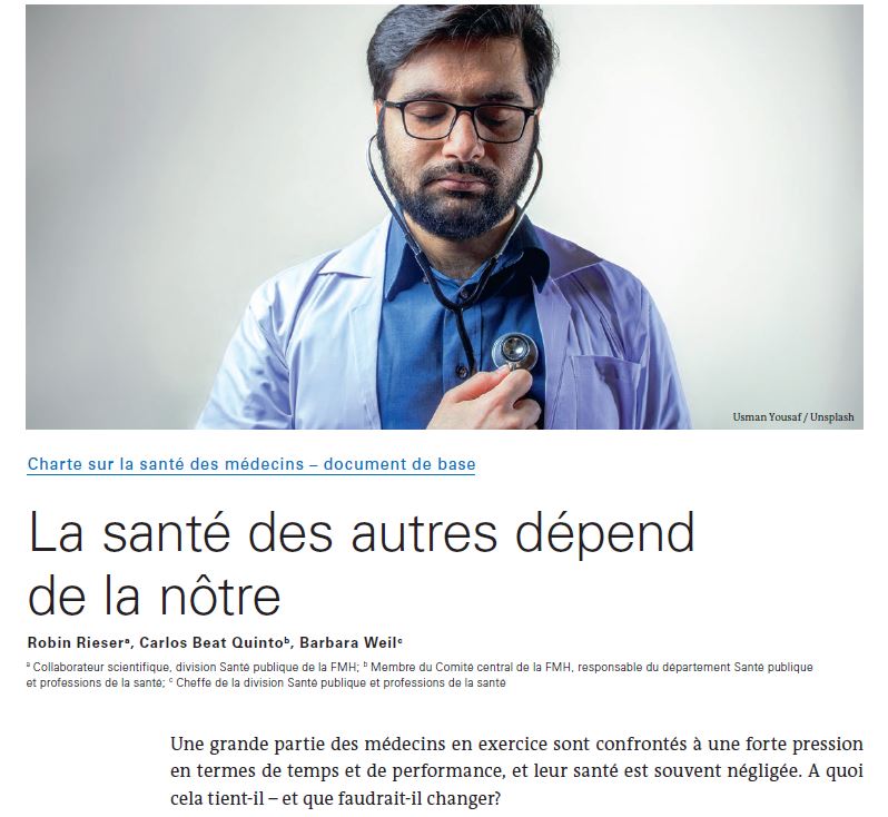 Le corps médical est très sollicité: pression à la performance, journées à rallonge et charge émotionnelle. La «Charte sur la santé des médecins» exige des conditions cadres pour permettre aux médecins de travailler sans s’épuiser.
bit.ly/3FV57ei