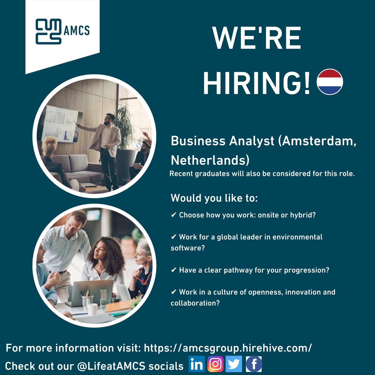 *** We're hiring Business Analysts to join our expanding Professional Services team ***

This role can be based in the Netherlands or Ireland (Hybrid model available too!)

Apply Here: lnkd.in/ebyqNUf7

#AMCScareers #LifeatAMCS #AMCSgroup #hiring #businessanalysts