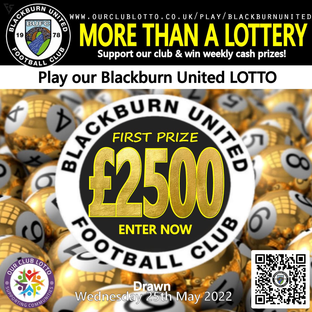 marooncat10's tweet photo. Win big in the @BlackburnUnited FC lotto. ⚽️⚽️

The jackpot is £2,500 on 25th May ; make sure you get your entry in now using the link below for your chance to win (and to support your club)

https://t.co/UHIeHoaP8v

@U20sUnited @OurClubLotto @PurdieWorldwide @EastScotlandFA https://t.co/LHiSshElcf