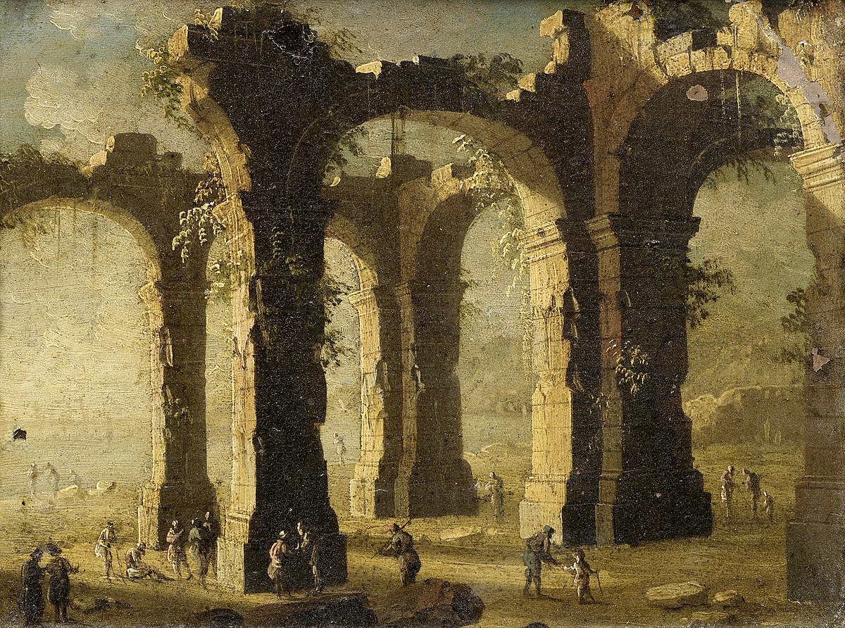 Figures in an Architectural Capriccio by Gennaro Greco (c. 1700)