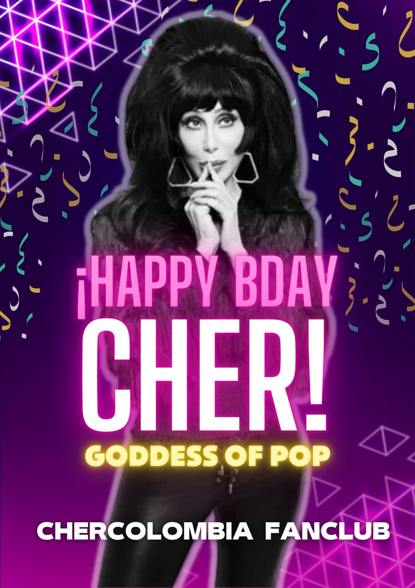 CHERColombia's tweet photo. #HappyBirthDayCher | 🥳🎂Hoy nuestra adorada @cher llega a sus primeros 76 años de vida. 🥳🎂🥳
@lafm @musictrendscol @OcesaColombia @ManoloBellon https://t.co/0wwGiZvBgY