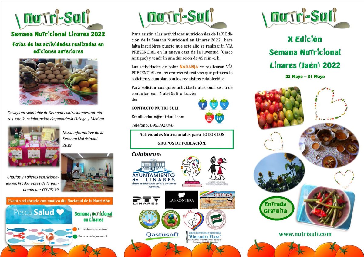 JuventudLinares's tweet photo. 🍎 X EDICIÓN SEMANA DE NUTRICIÓN ⚕

📅 Semana del 23 al 31 de mayo. 🎟 La entrada es gratuita.

➡ Participa en las múltiples actividades que habrá a lo largo de la semana.

ℹ Toda la información en el folleto. https://t.co/SJZ1gR0vZU