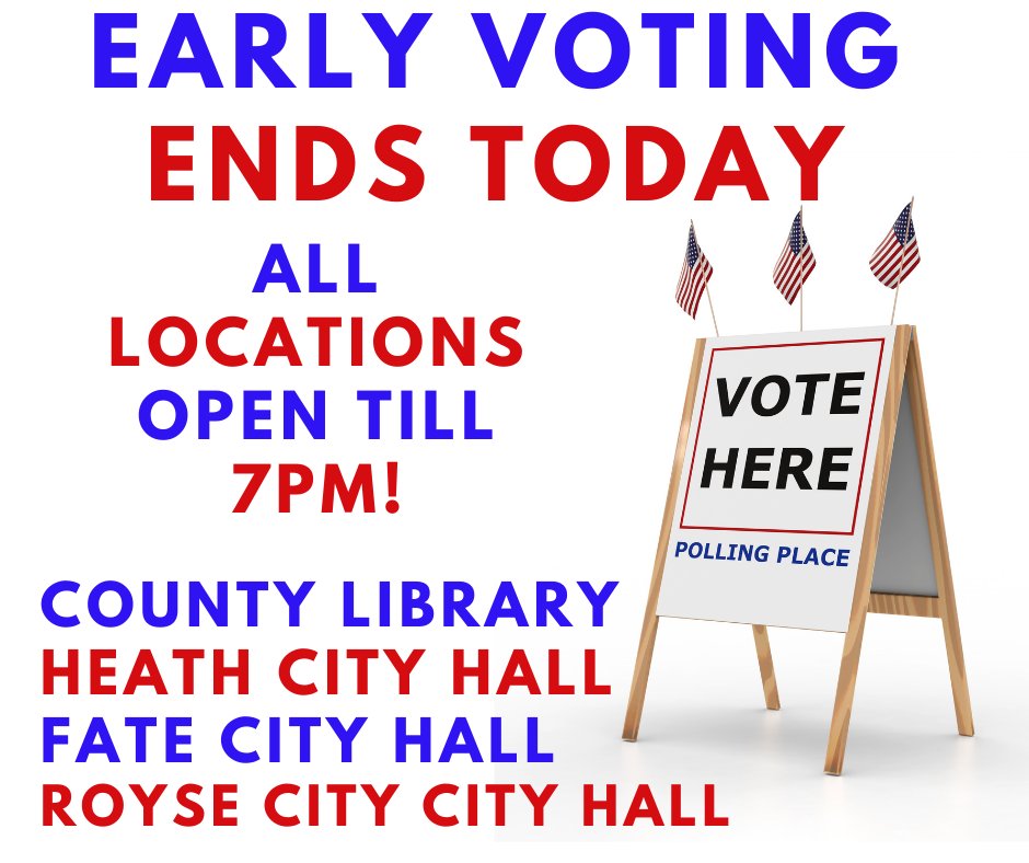 Today is the last day for Early Voting! Vote at any location! Open till 7pm!
Get #voteready at rockwallvotes.com