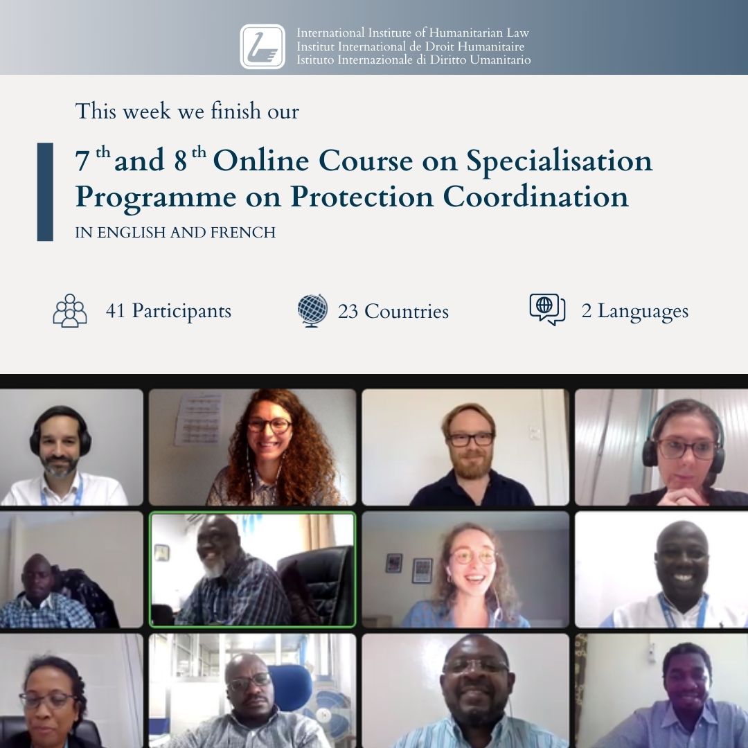 IIHL_Sanremo's tweet photo. The Virtual Workshop Phases of the 7th and 8th Online Courses of the Specialisation Programme on Protection Coordination, run in parallel respectively in English and in French, came to an end today!
#SanremoInstitute #GlobalProtectionCluster #GPC #OnlineCourses https://t.co/QLK7YBhuns