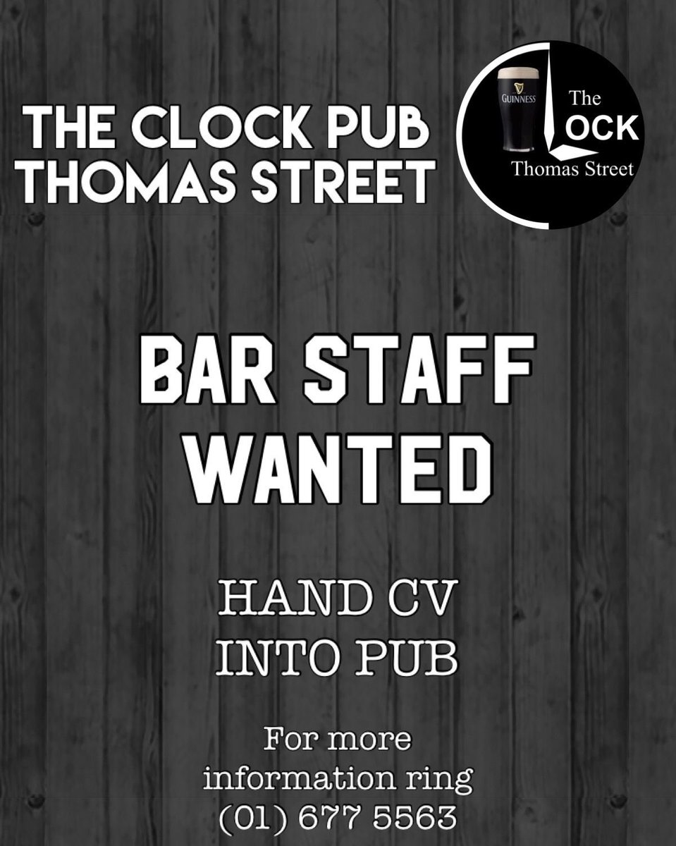 clock_pub's tweet photo. BAR STAFF WANTED! https://t.co/xYccJuEPAY