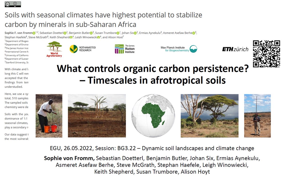 Interested in what controls organic carbon persistence in afrotropical soils? #Radiocarbon #Soil 
Then come to my #EGU22 talk on Thursday in the  @EGU_BG session BG3.22 organized by @avnimalh0tra @ChabbiAbad @SebDoetterl @CorneliaRumpel @MWISchmidt