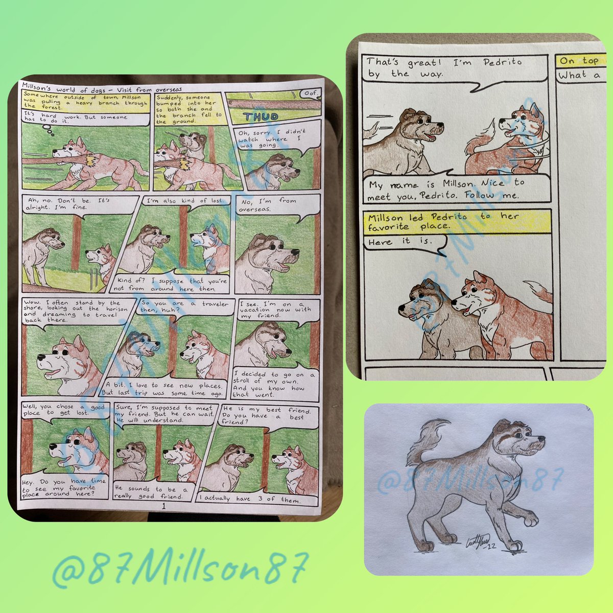 87Millson87's tweet photo. I really hope this is okay with you @PedroPascal1 
The other dog with stripes is my alter ego. This is the newest comic I’m currently working on, 4 1/2 pages with these two.🐾
I also have a sequel in mind.🐾
#PedroPascal #ComicArt #MyArtwork https://t.co/GpIBXbvlIG