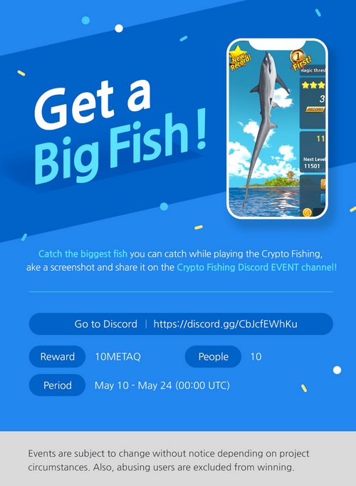 natacrypto1's tweet photo. Crypto Fishing is one pf the newest #NFT /#P2E  game released this month. And they've on-going events happening now!
Just like this Get Big Fish Event. With simple steps to follows.
And the reward you'll is 10 MetaQ coins ❤
check here> https://t.co/c0Bbna7mwn https://t.co/E6vqOnSZPh