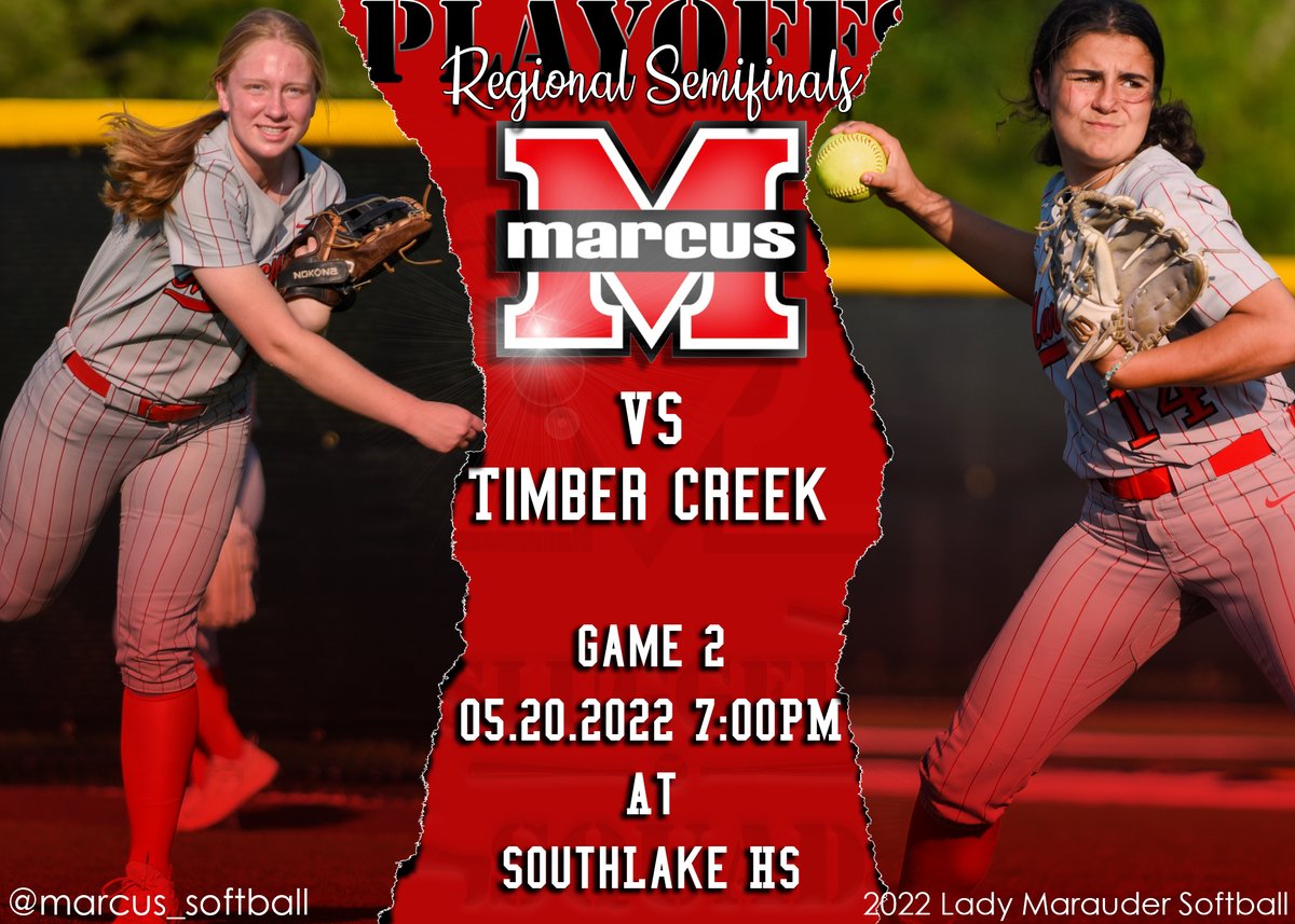Gameday!!! Lady Marauders try to close out the series this evening!  Game 2 of the 2022 UIL Texas Sate 6A Regional Semifinals is tonight!! #SluggerSquad 

🆚Timber Creek HS
📆Fri 05.20.22
⏰7:00PM
📌Southlake HS
🎟southlakecarroll.edu/Page/2819