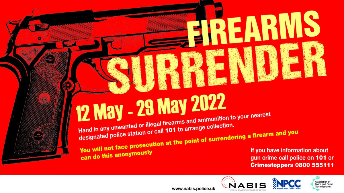 NCA_UK's tweet photo. Do you have an old #gun or any ammunition that’s been lying around for years at home? Now is the time to safely dispose of it. @NABIS_UK Aztec 2022 National Firearms Surrender: 12th - 29th May. More info here ➡️  https://t.co/A4sdE5ynHG https://t.co/idSBvMkIbc