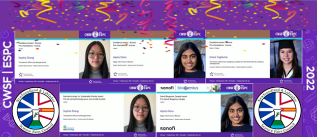 EasternNLSci's tweet photo. 🥉🥉🥉🎖️🎖️👩‍🔬 Congratulations to Sophia, Grace and Alpita on your awards at the 2022 Canada Wide Science Fair. https://t.co/vr5VtlgVcp