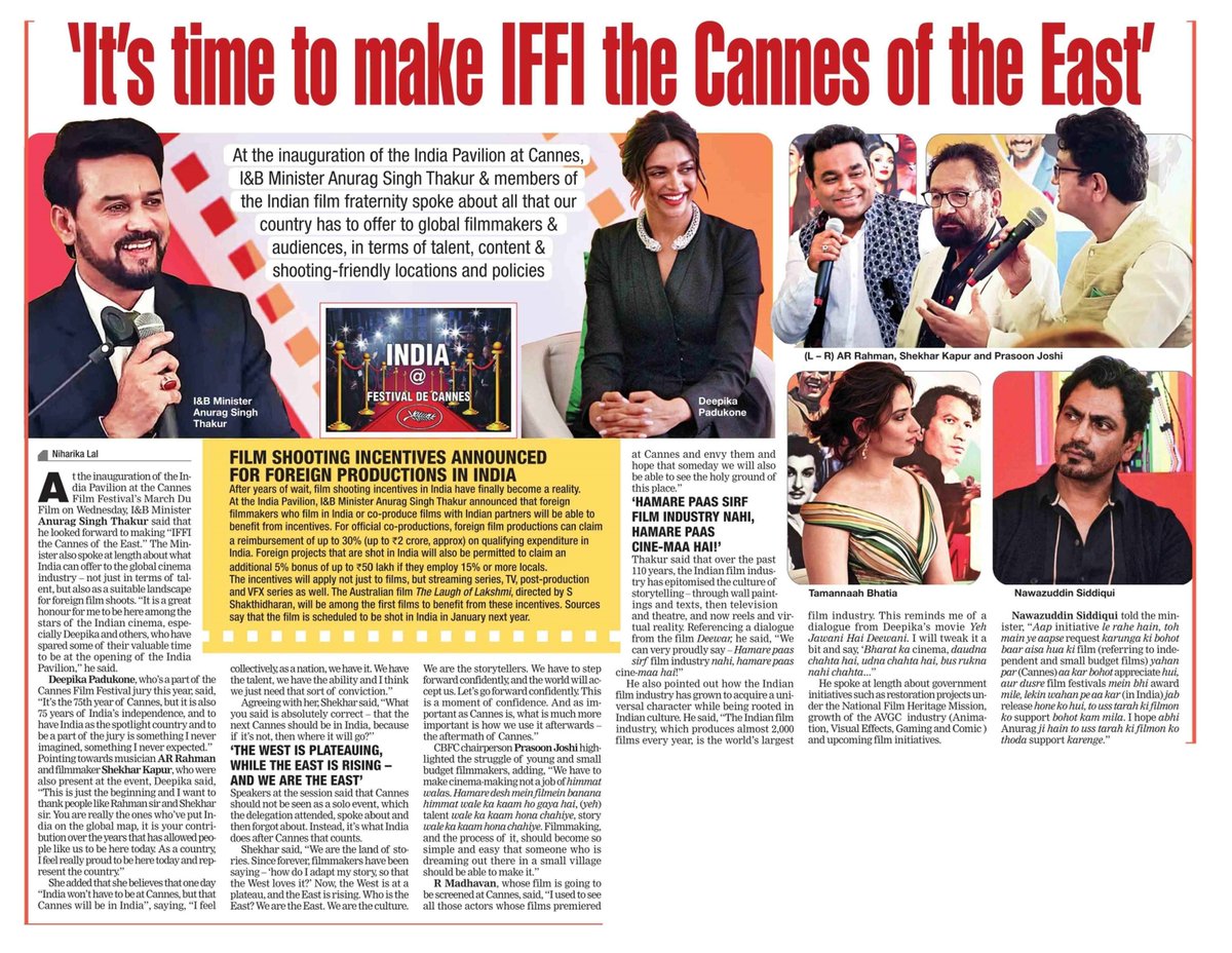 Office of Mr. Anurag Thakur (@anurag_office) on Twitter photo Media Updates (20.05.2022) Indian cinema played crucial role through turbulent times : I&B Minister Sh. <a href="/ianuragthakur/">Anurag Thakur</a> Media Updates (20.05.2022) Indian cinema played crucial role through turbulent times : I&B Minister Sh. <a href="/ianuragthakur/">Anurag Thakur</a>