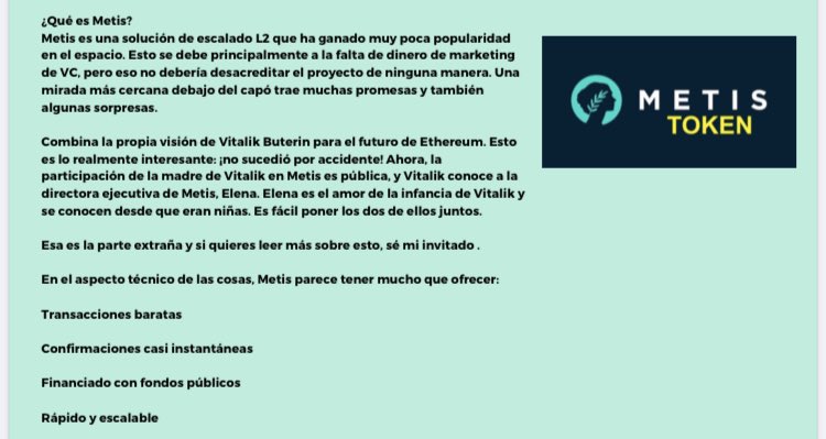 criptoneando1's tweet photo. $METIS en la mitología griega metis primera esposa de zeus, en el griego antiguo significa “astucia” o “habilidad”y en las criptomonedas #metis esta llamada a tomar el reinado como solución capa 2 de ethereum, actualmente en $27.93 usd pero normalmente en los 3 dígitos  #METIS https://t.co/5sV7w2ag61