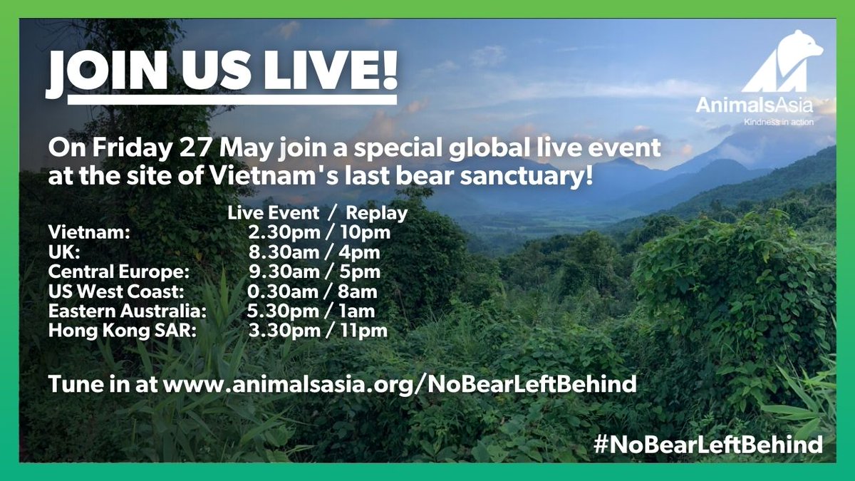 🐻❣️JOIN US LIVE!❣️🐻 Next Friday 27 May join us for a very special live event.#NoBearLeftBehind #KindnessInAction #BearsAreAAF #TheOnlyCureIsKindness #BearRelief #LiveEvent #Exclusive #Watch #WatchLive #Join #Live #Event #AnimalSanctuary #Vietnam #AnimalRescue #AnimalCharity