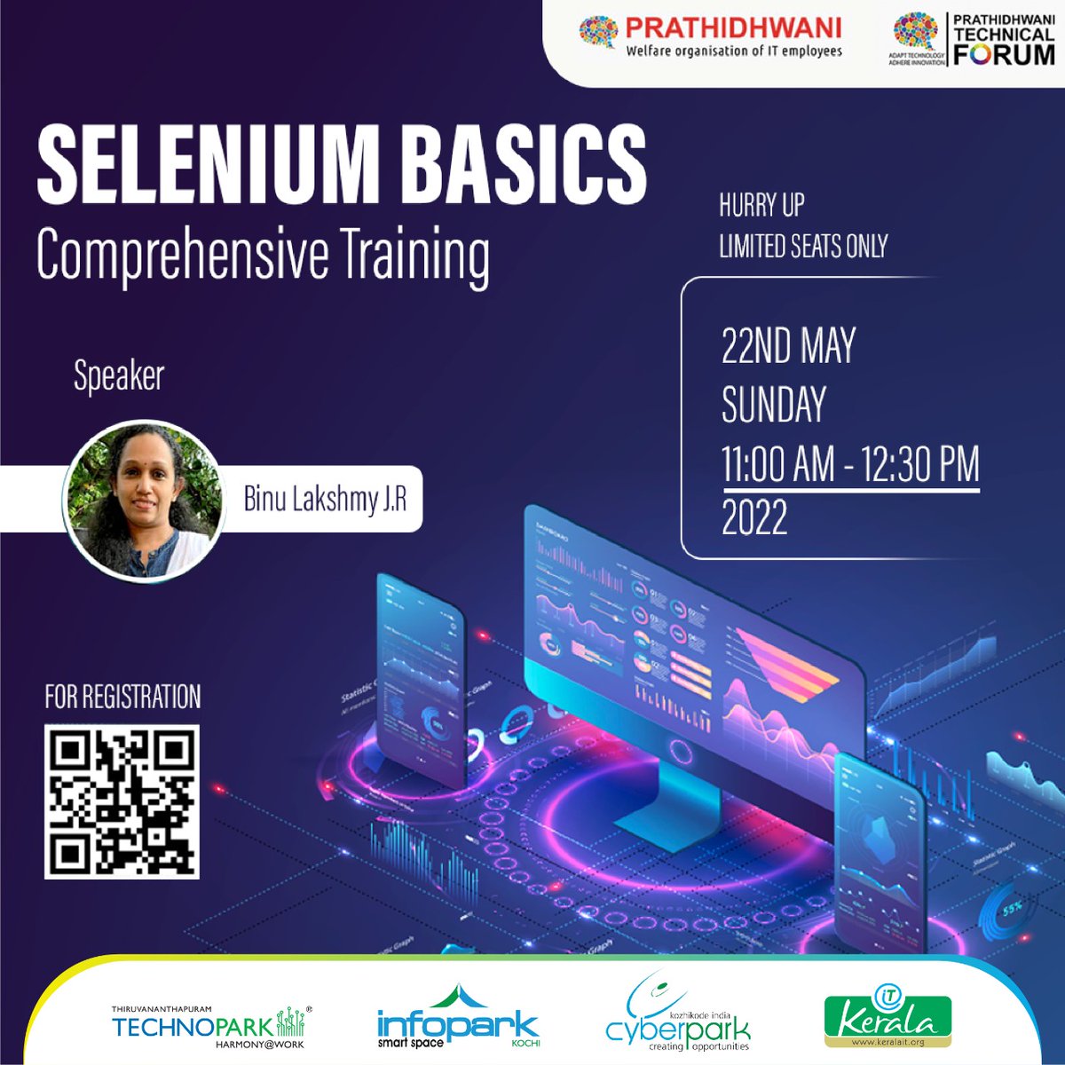 kerala_it's tweet photo. Prathidhwani is organising another insightful session on Selenium Basics. Selenium expert Ms Binu Lakshmy J R will take the session on 2022  May 22 , Sunday at 11.00am onwards.
https://t.co/4cszJAwJ1B

#KeralaIT #ITParks #KeralaITParks #KeralaITMission  #Selenium #Training https://t.co/5A0G0y2UoM