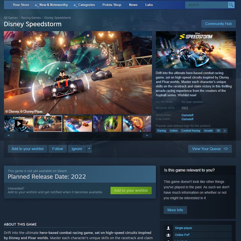 Disney Speedstorm no Steam