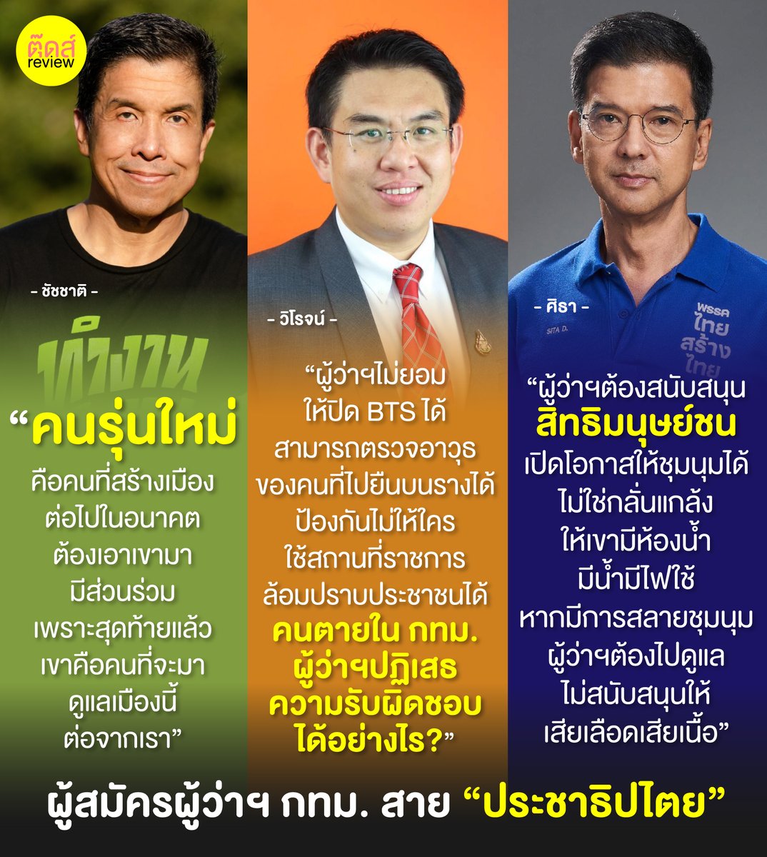 tootsyreview's tweet photo. #ผู้ว่ากรุงเทพ

เรามัดรวมทั้ง 3 ท่านไม่ได้ แต่จากทุก debate ที่พยายามหาฟัง มากที่สุดเท่าที่จะทำได้ นี่คือตัวแทนแห่งสายแข็งประชาธิปไตย เราประทับใจที่สุด เป็น My Top 3 Favorite Candidates

บทความ : https://t.co/bqS1VgkZL5

#ช่อง3ตามหาผู้ว่าเลือกตั้ง
#ศิธา
#วิโรจน์ก้าวไก่
#ชัชชาติ https://t.co/U39xcSQuLX