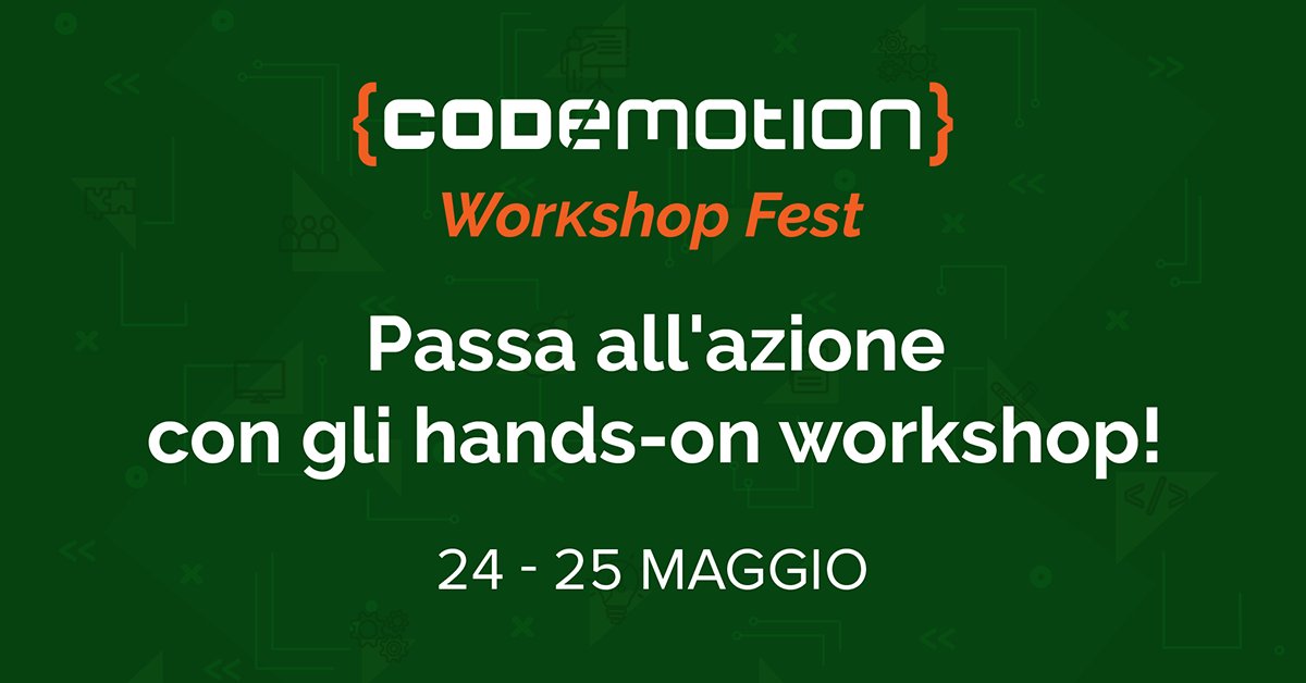 CodemotionIT's tweet photo. Hai già visto quanti workshop ti aspettano al #CodemotionWSFest? 
È un evento possibile anche grazie al supporto dei nostri sponsor come @pagopa!
Registrati subito 👉 https://t.co/B4LisbJHT7 https://t.co/J4HLdMkOsT