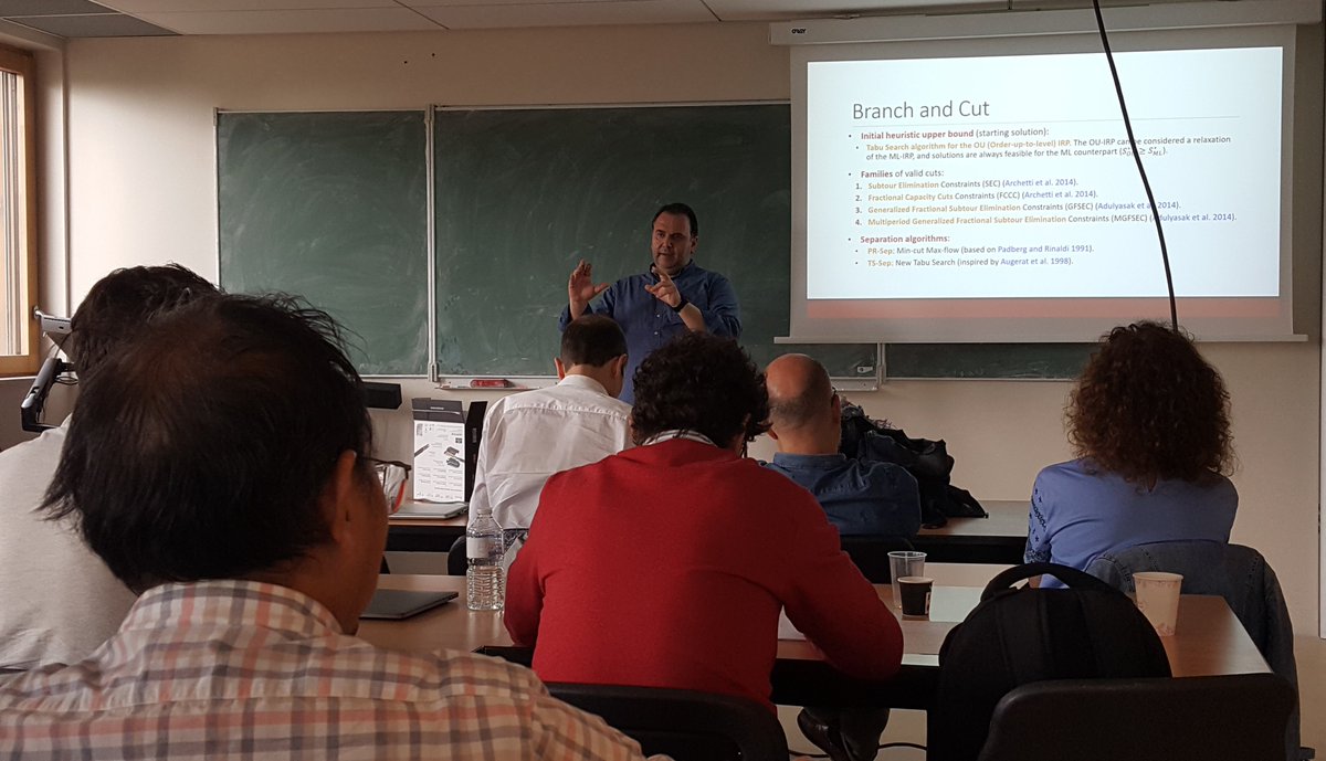 vidalthi's tweet photo. Panos Repoussis presenting his state-of-the-art exact algorithm for Inventory Routing Problems at the IRP Workshop organized by @ParmentierAxel1's team at #CERMICS, Ecole des Ponts Paristech. Amazing to finally come back to in-person events! https://t.co/dbr2RXMJz8