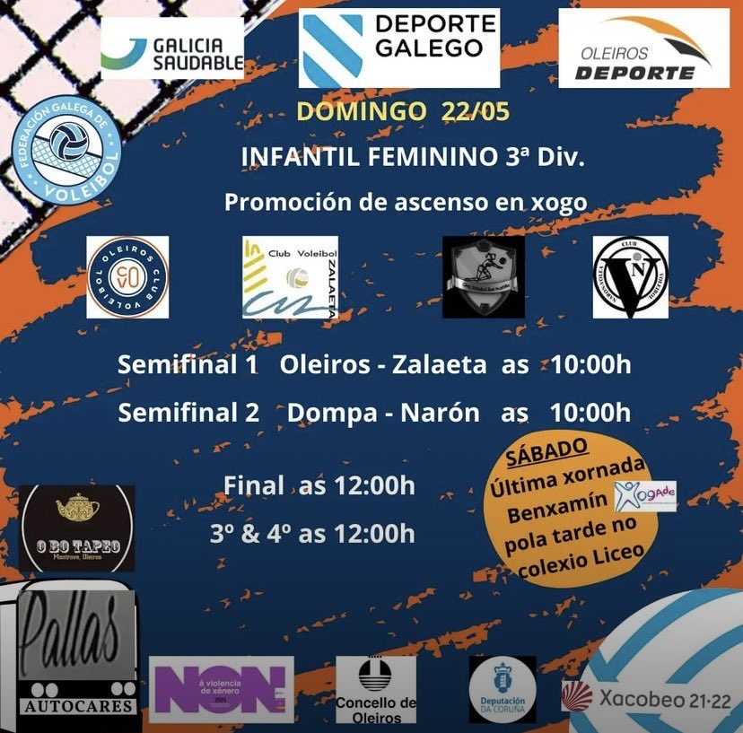 CVZalaeta's tweet photo. CATEGORÍAS INFERIORES 👧🏻
Este domingo (22/05) o @vboleiros organiza a Fase Final de Promoción da terceira división infantil, onde participarán as nosas pequenas.
Moita sorte! 🍀
#GoZala #Canteira https://t.co/kp3Gdj0TpJ