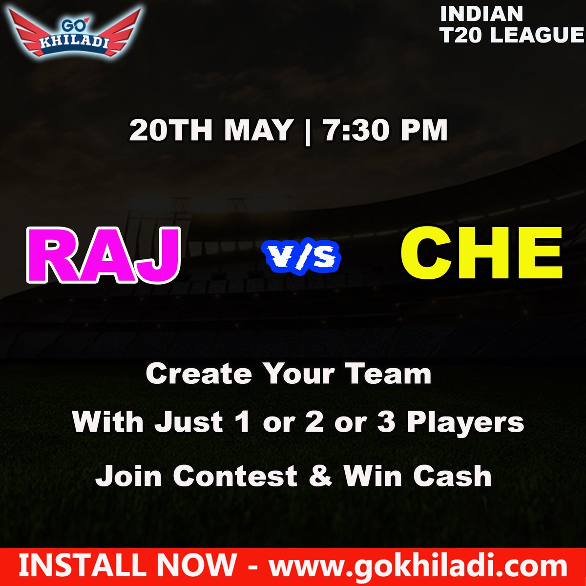 go_khiladi's tweet photo. #IPL2022: It's ️Rajasthan🆚Chennai️ tonight🏏Make Your Team With Just 1, 2 or 3 Players on #GoKhiladi & win real Money💰
⏩Download the app now & start winning
https://t.co/zd8RXgPwfE
#minifantasy #playfantasy #IPL #FantasyCricket #RRvsCSK https://t.co/MPA3BEmfmC