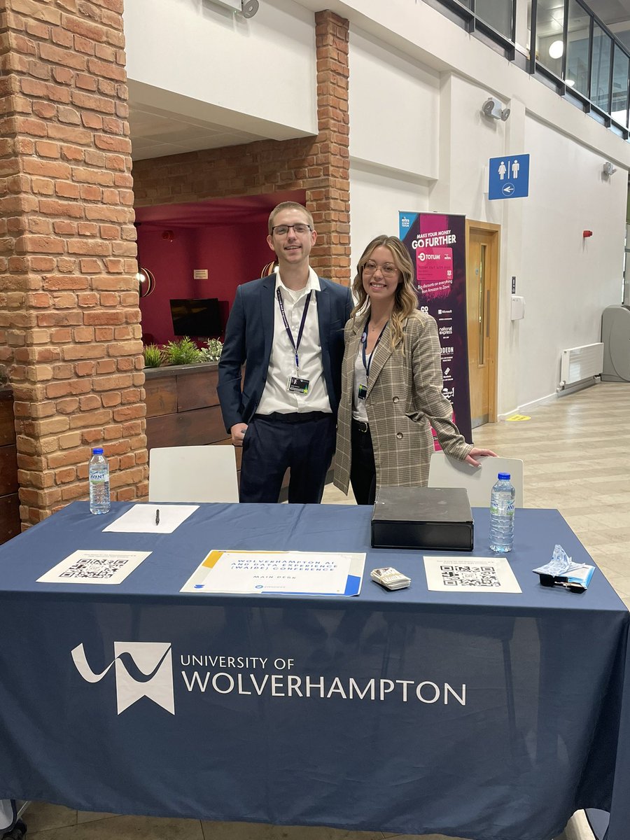 Today’s the day! @JMSBrennan93 and @ERodden19 are all set up for the @wlv_uni @WLVsci_eng and @officestudents Wolverhampton #AI and #Data Experience Conference. #WAIDE22 #JoinYourAIFuture