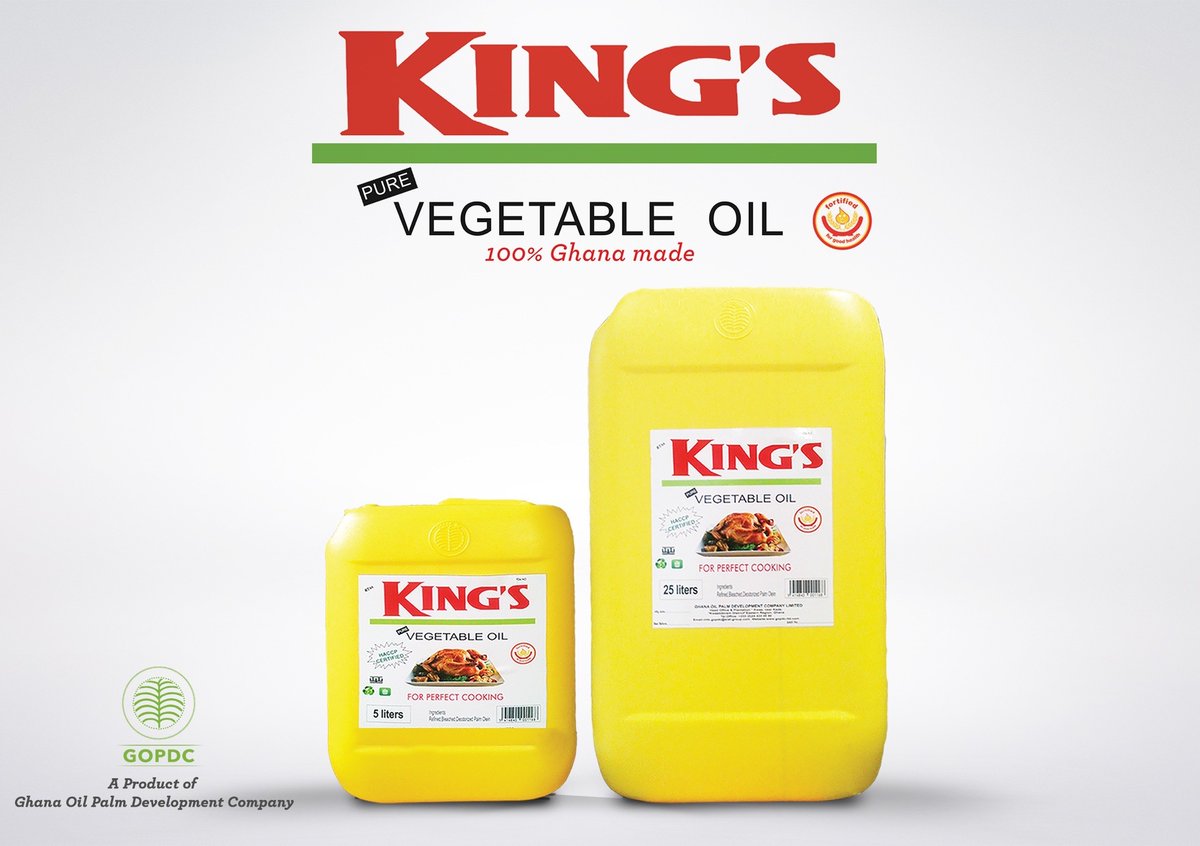 gopdcgh's tweet photo. Ladies and Gentleman, our finest.
#KING'S VEGETABLE OIL
#proudlymadeinghana
#bythemarketleader
#GOPDC https://t.co/UhfZg3jnVK