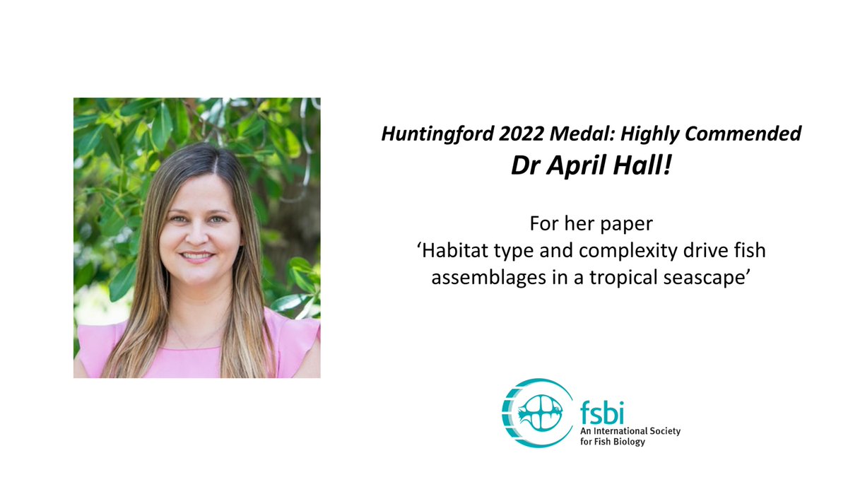TheFSBI's tweet photo. Earlier this week we announced one of the highly commended early career researchers for the Huntingford Medal. The other highly commended ECR was @April_E_Hall! Congrats! Commended for this #JFB paper: https://t.co/U0JRuWmDpO, which also featured in Between the Covers! #FishSci https://t.co/37tsB6aaGj