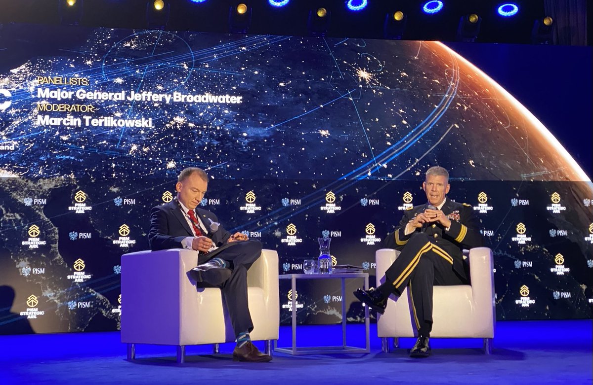 andrewmichta's tweet photo. At ⁦@PISM_Poland⁩ ⁦@Strategic_Ark⁩ 2022 MG Jeffrey Broadwater, Deputy CG US Army ⁦⁦⁦@VCorps⁩  highlights the importance of interoperability in @NATO.  ⁦@Marshall_Center⁩ ⁦@USArmyEURAF⁩ #Defender2022. https://t.co/p2RN3GR29w