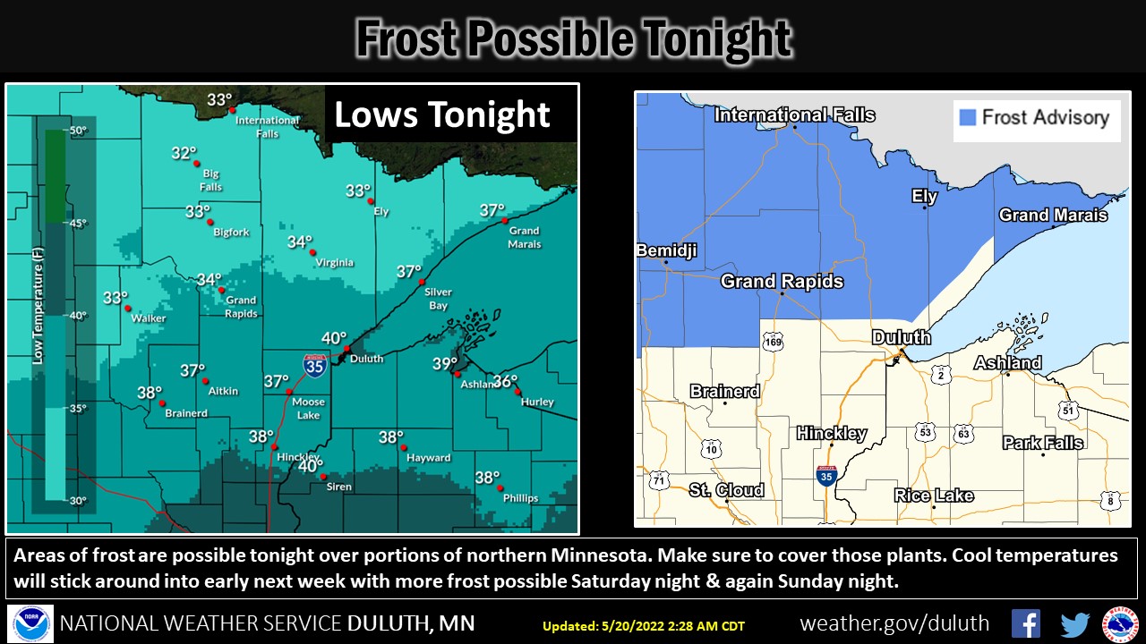 NWS Duluth on Twitter "Cool temperatures will occur tonight and a Frost Advisory has been
