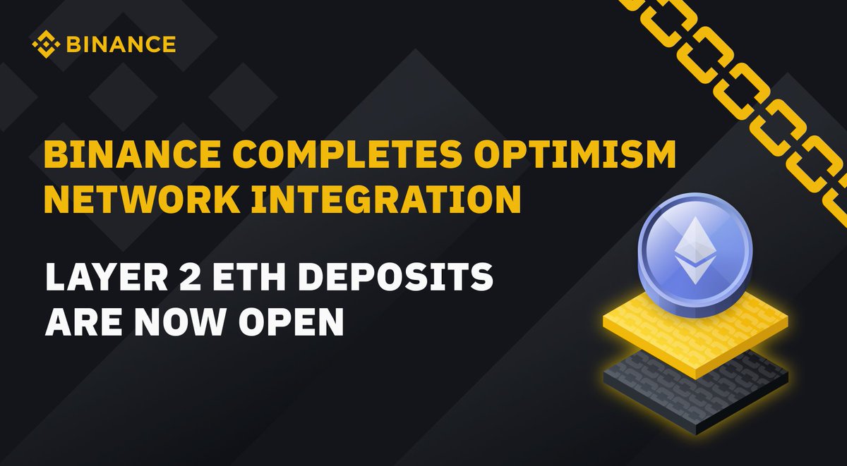 binance's tweet photo. #Binance has completed the Optimism Network Integration and opened Layer 2 $ETH deposits.

Read more ➡️ https://t.co/NGj3RgvJxY https://t.co/SXOS0VuSJG