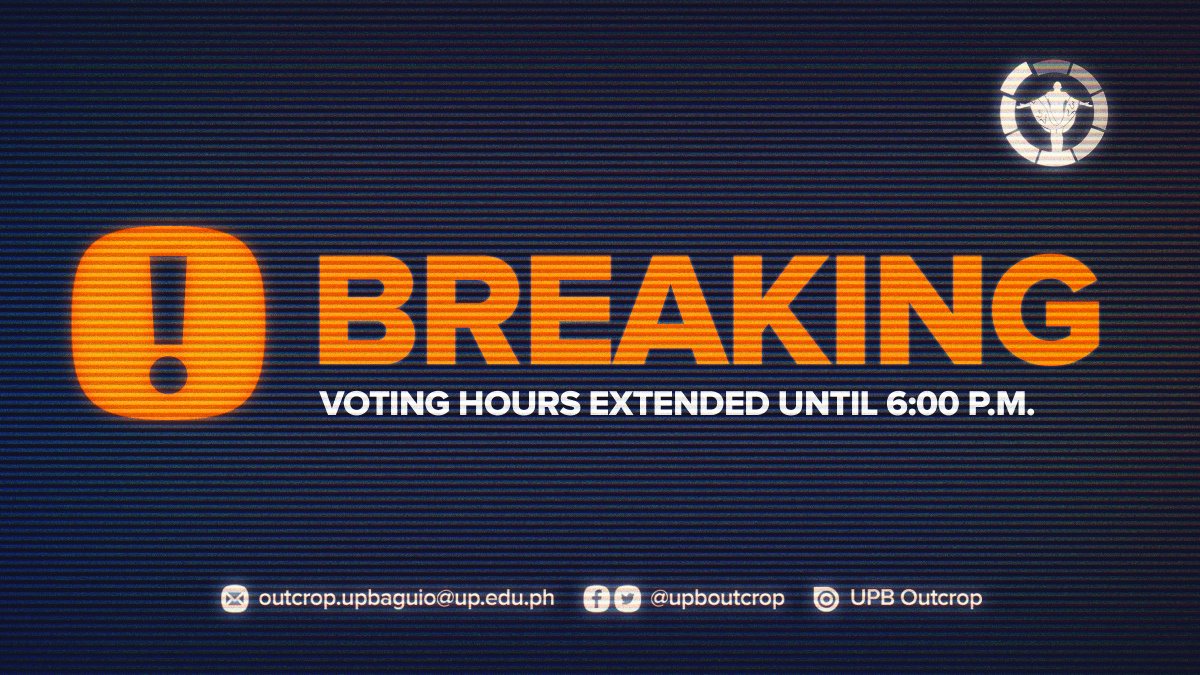 upboutcrop's tweet image. BREAKING: Voting hours for the UP Baguio University Student Council Elections are extended until 6:00 p.m.

Those who have not cast their votes can still access the ballot forms until the said time.

#UPBSCE2022
#SCrutiny2022
#UPBHalalan2022