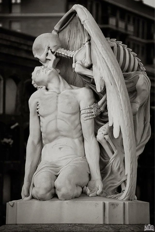 historydefined's tweet photo. The Kiss of Death is a marble sculpture, found in Poblenou Cemetery in Barcelona. The sculpture is thought to have been created by Jaume Barba. https://t.co/LmoBbGGCdd