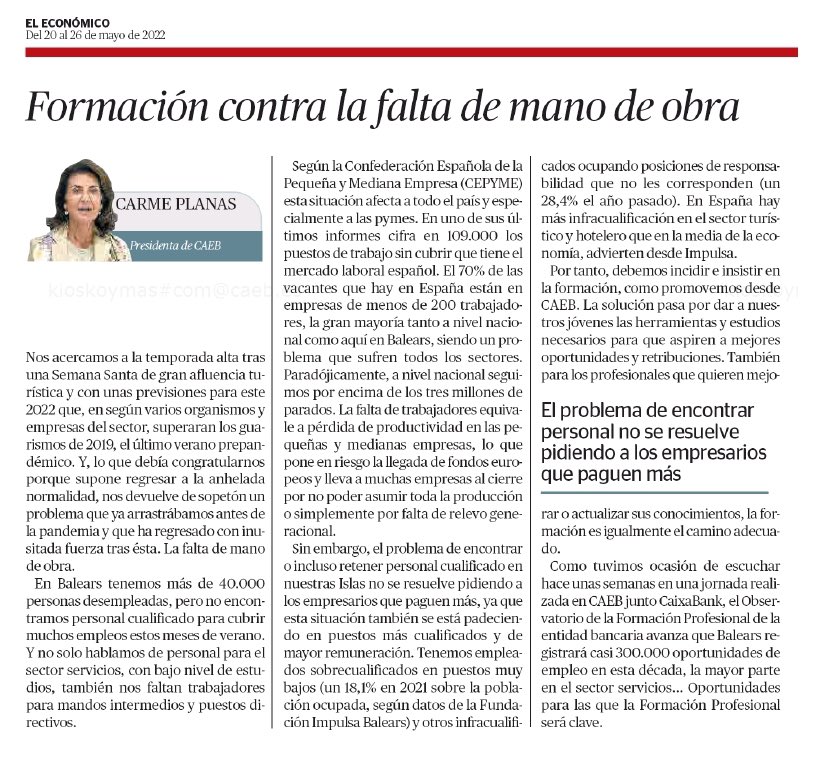 Comparto mi artículo de hoy en <a href="/ElEconomicoUH/">El Económico</a> <a href="/UHmallorca/">Ultima Hora Mallorca</a> sobre la necesidad de apostar fuertemente por la formación para paliar la falta de personal, especialmente grave en Baleares 
ultimahora.es/noticias/econo… #Formación