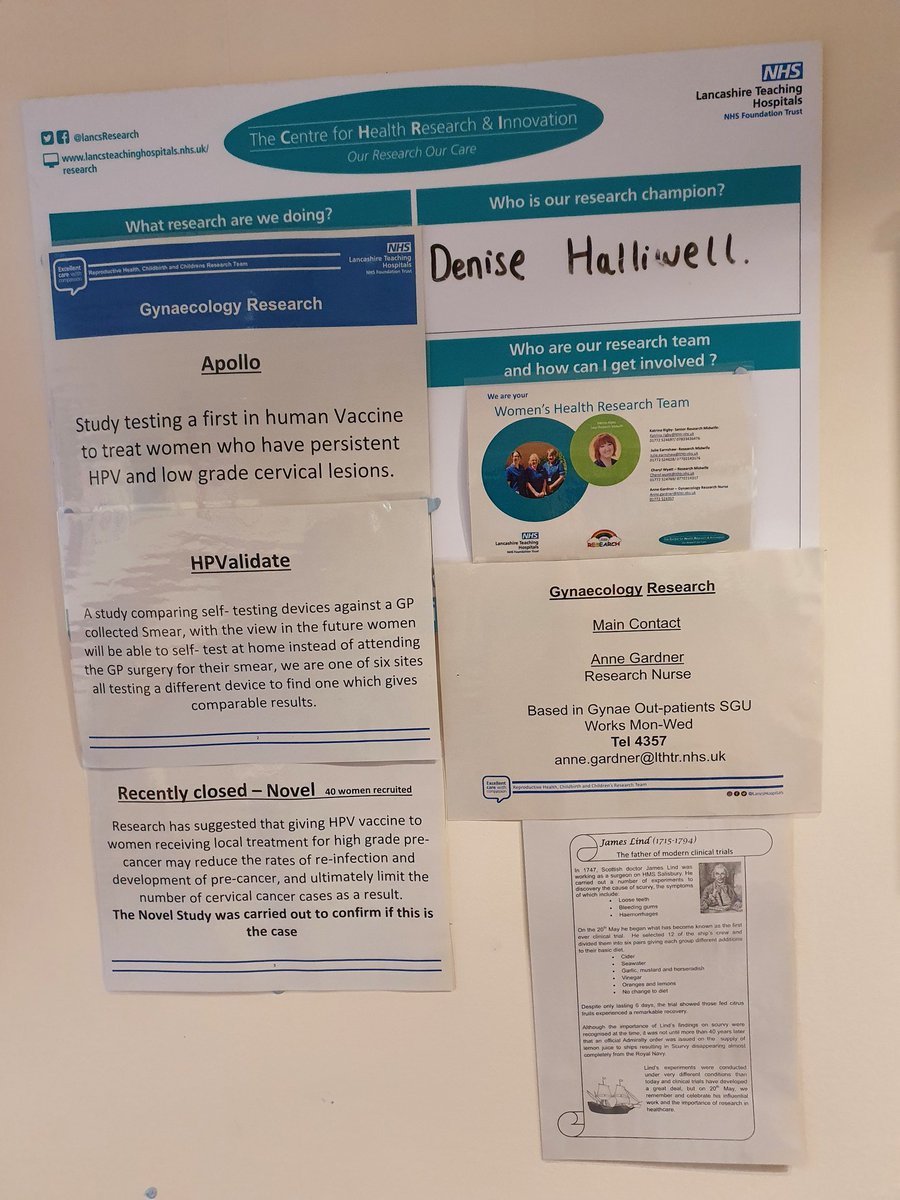 CherylW209's tweet photo. Research Boards on display in GynaeOPD and ANC at LTH and our New Research Champion badges proudly pinned on our Research Champions #BePartofResearch #ICTD2022 @ChampionsLancs @LancashireCRF @LancsHospitals https://t.co/v67Cdh73qv