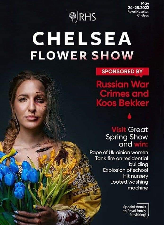 8katyako's tweet photo. @The_RHS @thenewtsomerset Great Flower Show ’22 @The_RHS is conducted for Koos Bekker’s bloody money @Naspers. @RoyalFamily @CEMatterson this is the bloody money that he earned in the war in Ukraine. #StopBloodyTrade #AvitoPromotesWar #RHSpromotesWar https://t.co/Kra4srZmn1