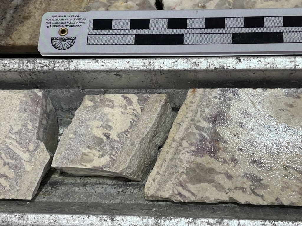 Unidirectional solidification textures (UST) in lithium-bearing G5 granite in Cornwall - note purple lepidolite - a lithium-bearing mica <a href="/Li4FutureTech/">LiFT</a> <a href="/NHM_Science/">Science at the Natural History Museum</a> - another contribution to the UKs own resources of lithium for EV batteries?