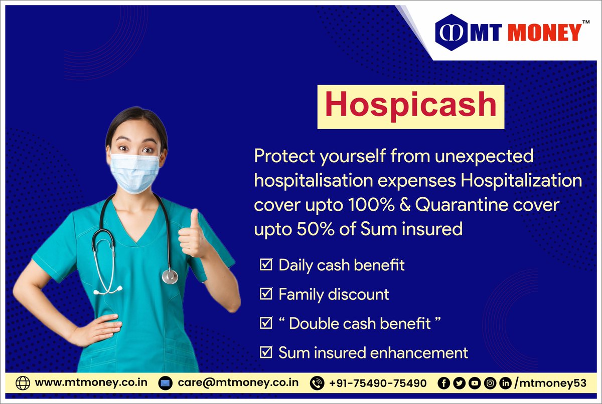 mtmoney53's tweet photo. Protect yourself from unexpected hospitalisation expenses Hospitalization cover up to 100% &amp; Quarantine covers up to 50% of the Sum insured
1.) Daily cash benefit
2.) Family discount
3.) “ Double cash benefit ”
3.) Sum insured enhancement https://t.co/TBWLh1ZJ0c
