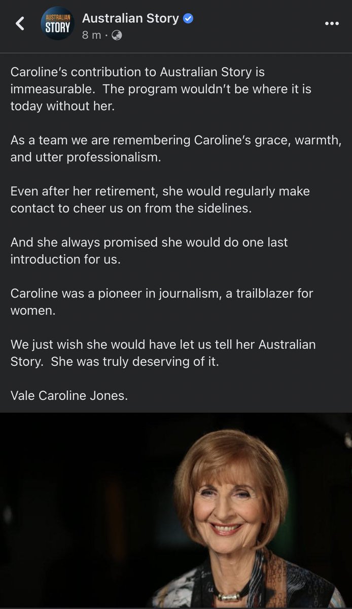 Caroline Jones, long-time presenter of @ABCTV @AustralianStory, has died after a fall at her Sydney home. She was 84.