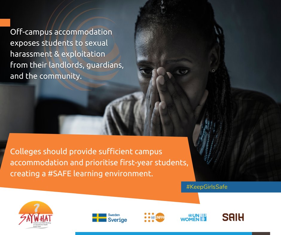 SAYWHATOrg's tweet photo. Off-campus accommodation exposes students to sexual harassment and exploitation from their landlords, guardians, and the community.
#SexualHarassmentPolicyNow
#EndSexualHarassment
#SpeakOut
@ParliamentZim @mhtestd @GenderZimbabwe @PSHZim @SwedeninZW @UNFPA_Zimbabwe @saih https://t.co/BT0iL7SxQa