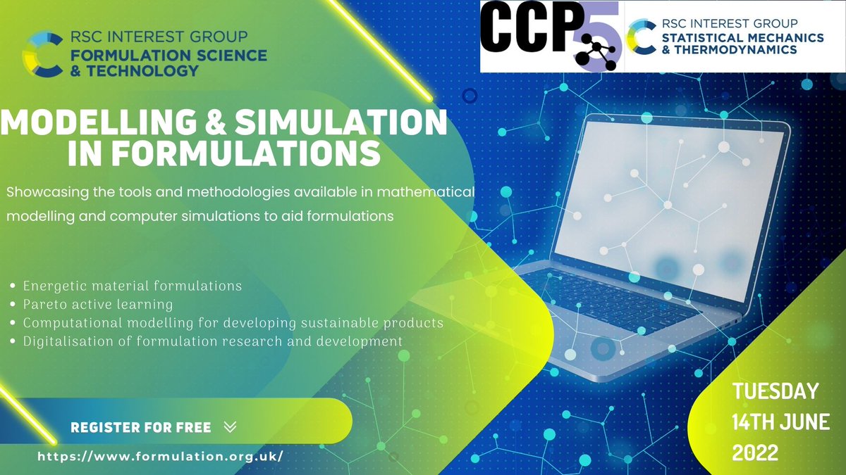 RSC_FSTG's tweet photo. The importance of mathematical modelling and computer simulations is increasing in many fields, and Formulation Science and Technology is no exception. Register for Modelling &amp; Simulation in Formulations 2022. https://t.co/YF8mdrO0fX https://t.co/4QEAm4V0p9