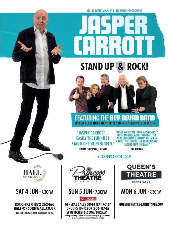 Heading to the West Country over the Jubilee Weekend?  Don’t miss the chance to see Jasper in the last few shows of the tour at Truro (4 June), Torquay (5 June) and Barnstaple (6 June). jaspercarrott.com for details.