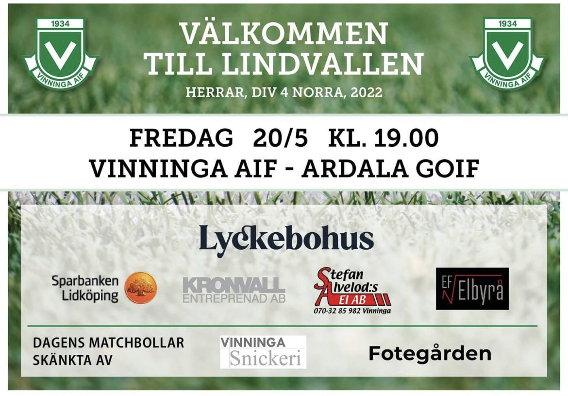 VinningaAIF's tweet photo. Hemmamatch och kamp om viktiga poäng. Kom gärna till Lindvallen och stötta oss. Matchstart 19:00 och Ardala står för motståndet ⚽️💚 https://t.co/XifErVyCR1