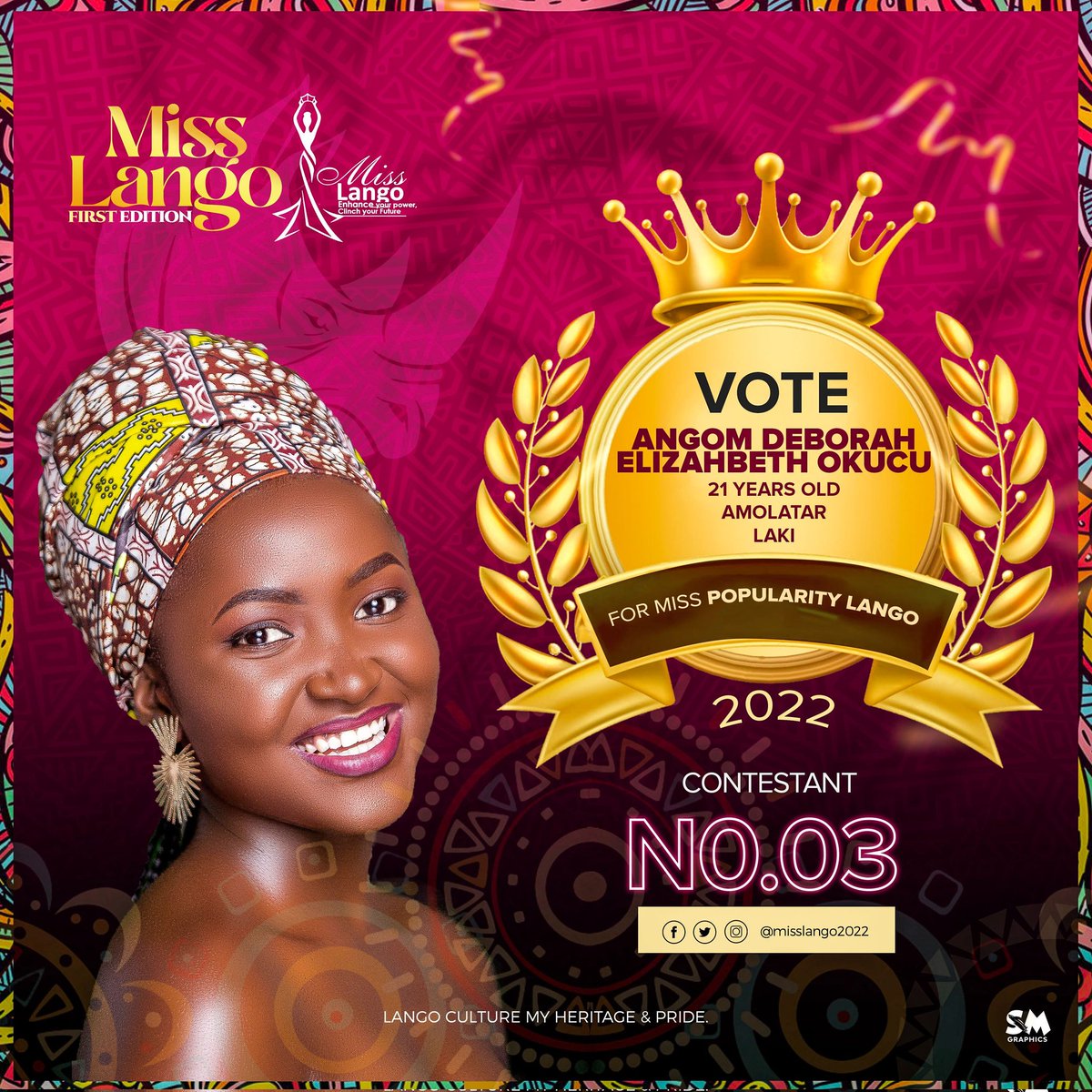 MissLango2024's tweet image. UNVEILING MISS LANGO CONTESTANT NO. 3
Name: Angom Deborah Elizabeth Okucu
Age: 21
Clan: Laki
District: Amolatar
#MissPopularityLango3
#MissLango2022