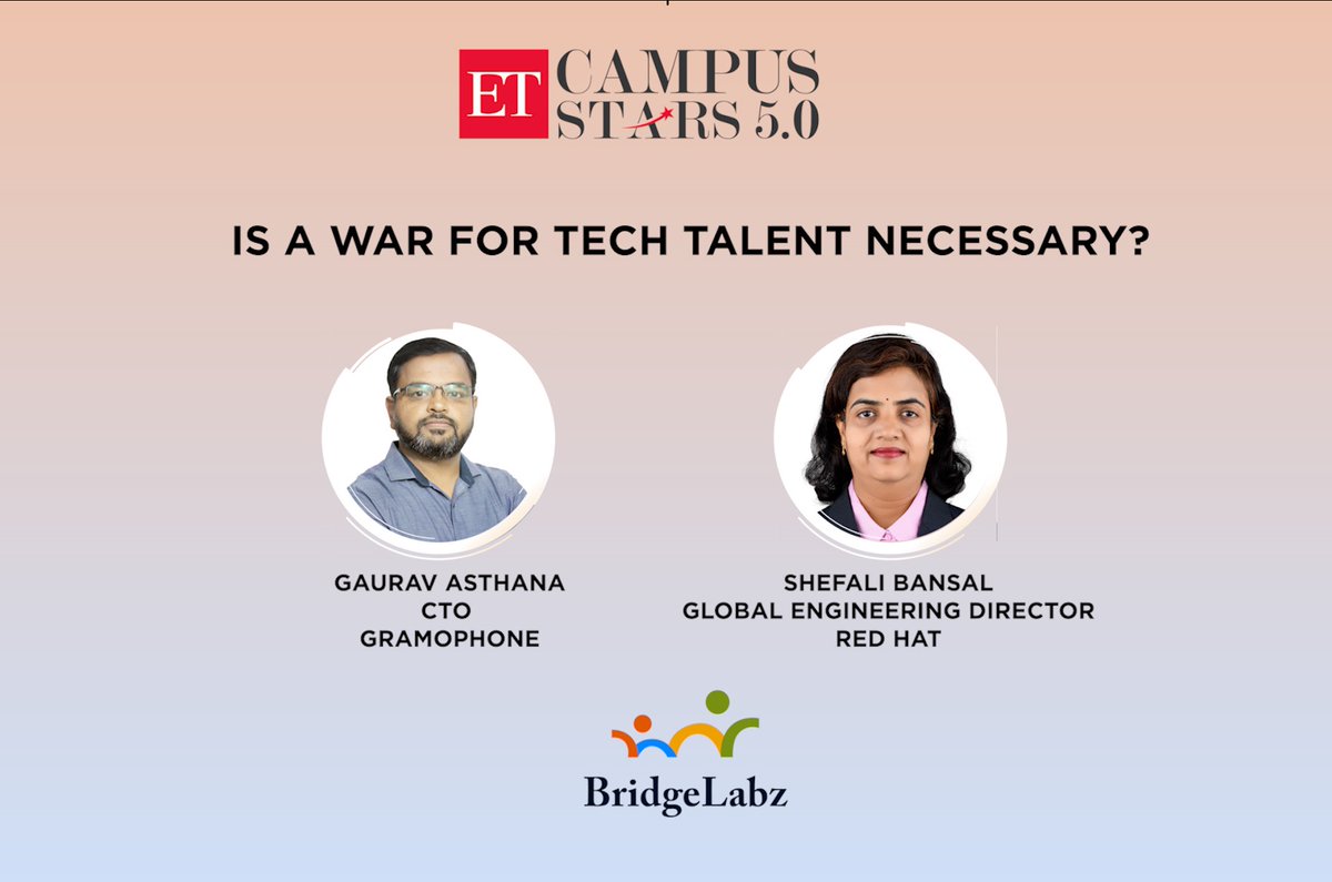ETCampusStars's tweet photo. Watch leaders from Gramophone & @RedHat discuss the demand-supply gap in Tech talent, the role of upskilling and reskilling in the talent war, and much more. Stay tuned at 4 pm to join the session.
Join at https://t.co/OIX4DL04SC
Employability Partner @BridgeLabz #MentorClass https://t.co/dHEKNVdlI6