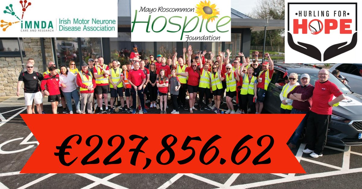 We know you all have been asking… and the wait is finally over 🙌🏼

WOW… an amazing €227,856.62 raised by Hurling For Hope in aid of two very worthy charities - <a href="/MayoRoscHospice/">Mayo/Rosc Hospice</a> &amp; <a href="/IMNDA/">IMNDA</a>!! 

Words cannot describe how delighted we are to make this announcement ♥️🖤
