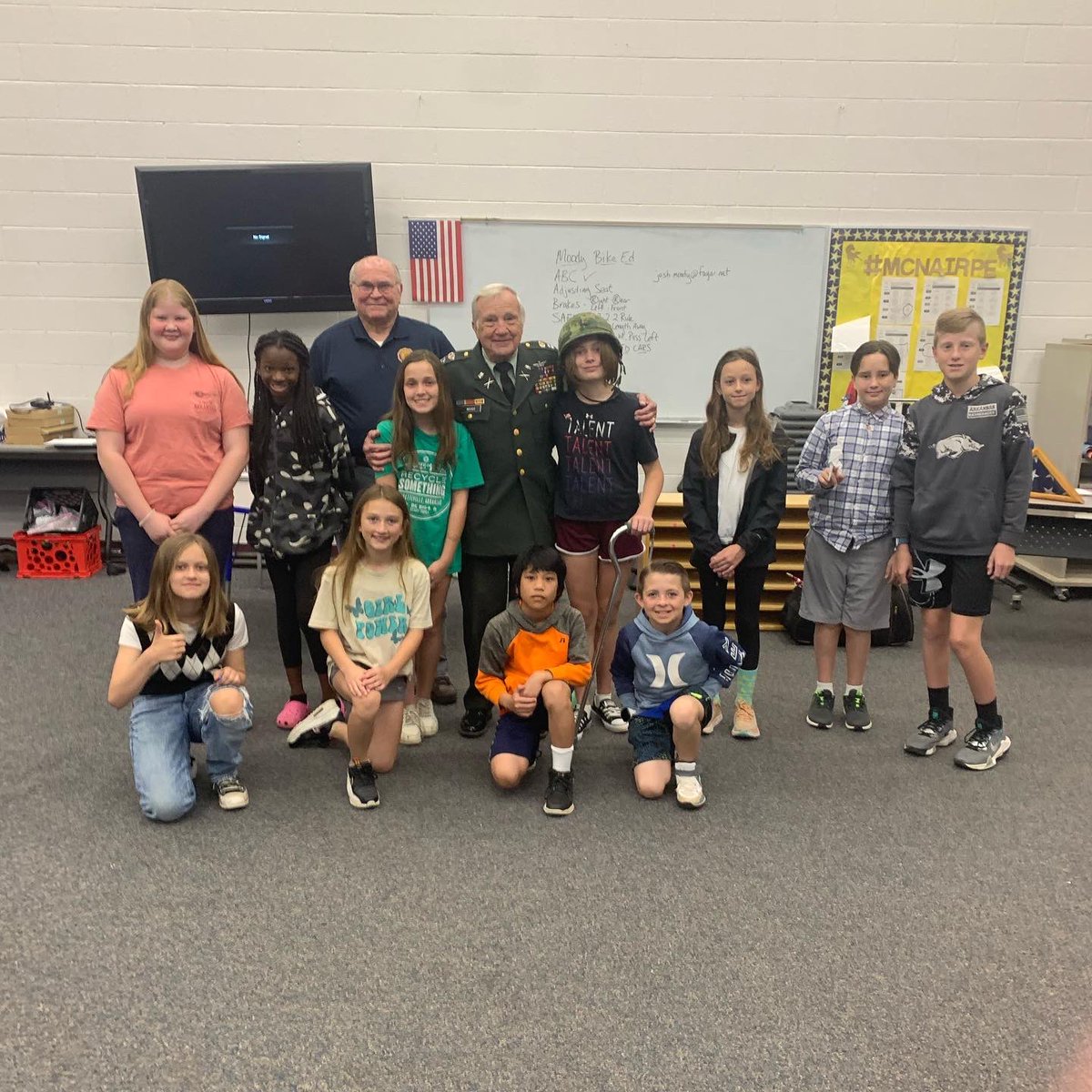 McNairMiddleSch's tweet photo. Thanks to Corporal Blankenship & Corporal Mosier for teaching a group of 5th and 6th grade advisory students appropriate flag etiquette.ย ย #mustangsrun #builtdifferent #thankyouforyourservice #flagsquad https://t.co/MQ2d3wM2sv